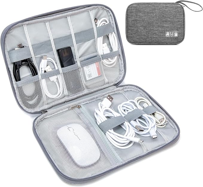 Cable Organizer Bag, Electronics Case for Cords, Chargers & Tech | Organize cables, chargers and power banks with elastic loops, mesh pockets and a slim design for travel. by Unknown