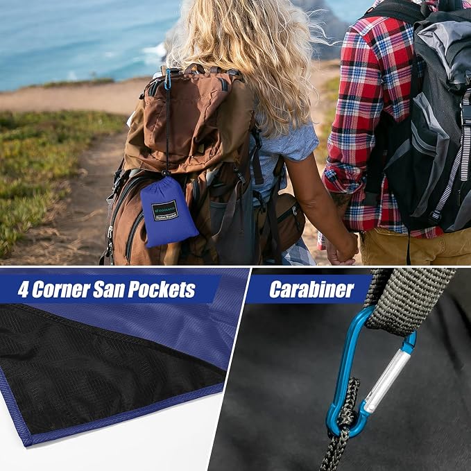 Odoland Sandproof Beach Blanket, Waterproof Portable Mat with Carry Pouch | 71“x63” Quick Drying & Foldable Lightweight Sand Free Beach Mat Tarp for Hiking, Camping, Travel, Blue - Image 3