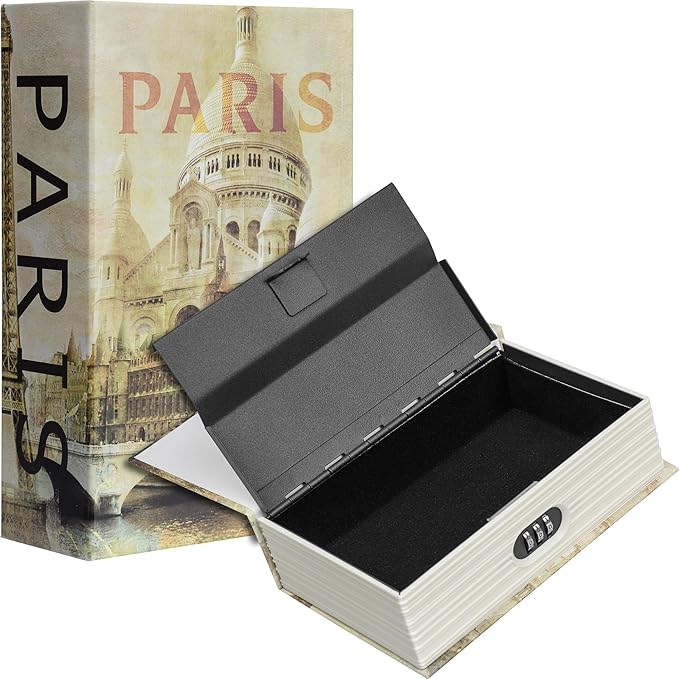 Barska Paris Hidden Book Safe – Combination Lock Diversion Lock Box – Portable Steel Safe for Home, Office, Travel – Secret Storage for Cash, Jewelry, Passport, Valuables | Solid steel construction with combination lock and Paris design for money, pass... by Barska