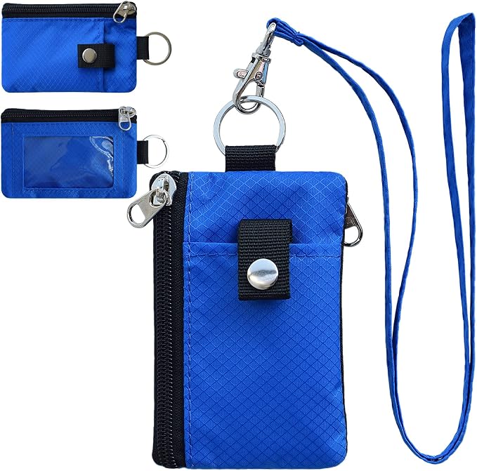CHENSPRX Minimalist RFID Blocking Small Wallet with ID Window,WaterResistant Zip Id Case Wallet with Lanyard Keychain for Cards,Cash,Travel,Women,Men by CHENSPRX