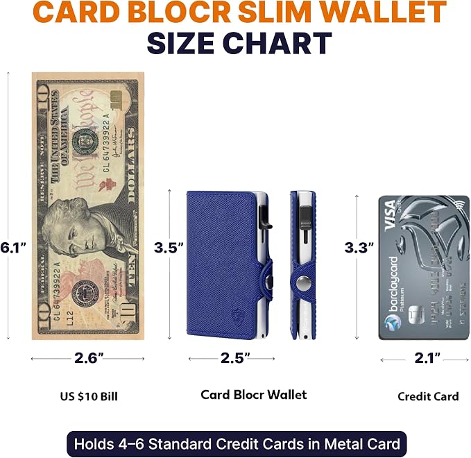 Pop Up Wallet for Women | RFID Blocking Slim Card Holder for Small Purse & Crossbody Bag | Compact Aluminum Wallet | Holds 4–6 Cards | Saffiano Navy Blue - Image 3