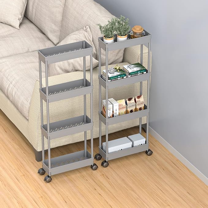 Sooyee 4 Tier Slim Storage Cart,Rolling Storage Cart,Narrow Shelf,Bathroom Rack,Mobile Shelving Unit Organizer for Kitchen, Bathroom, Laundry Room, Grey - Image 5
