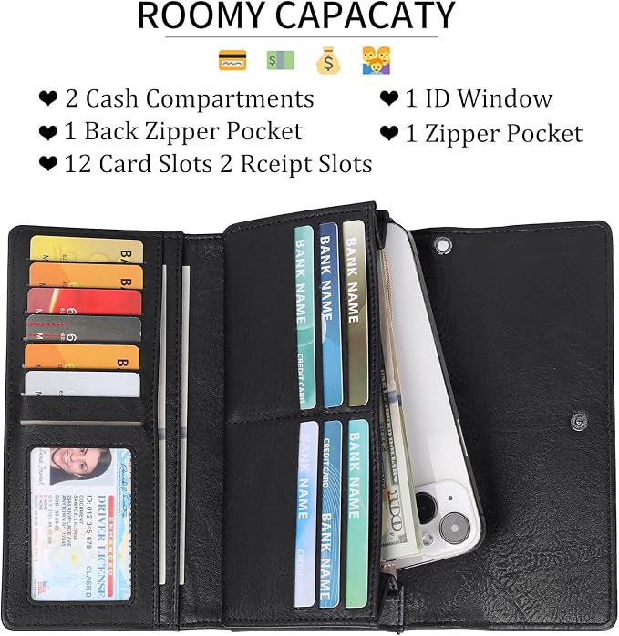 Wallets for Women Trifold Wristlet Wallets Large Capacity RFID Blocking Ladies Purse Credit Card Holder - Image 3