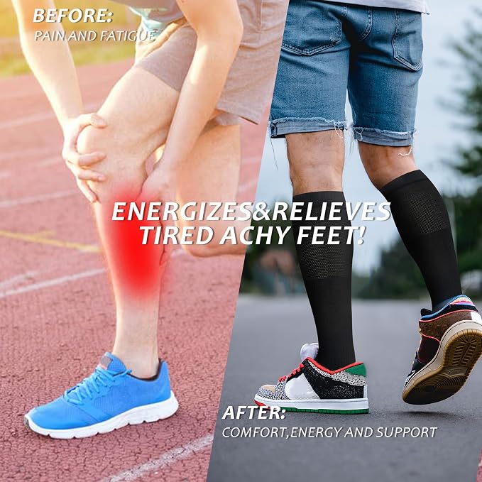 fenglaoda Compression Socks Women Men 6 Pairs, Knee High Best Support Circulation Socks for Running, Travel, Flight, Nurse - Image 2