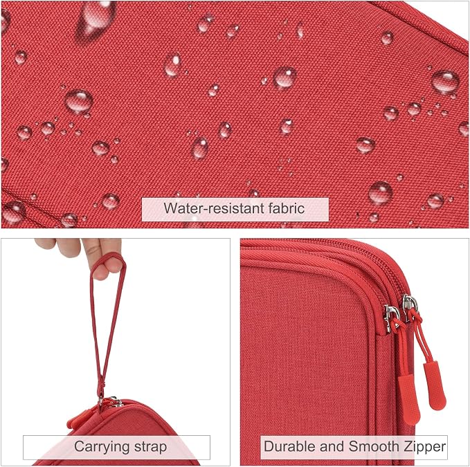 FYY Electronic Organizer, Travel Tech Pouch Bag, Medium, Red | Wrist Strap, Waterproof, Double Layers Portable Electronics Travel Carrying Case for Cord, Charger, Daily Business Trips Use - Image 4