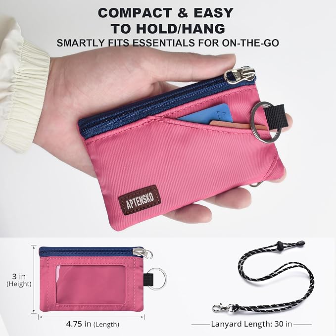 RFID Blocking Travel Wallet with Adjustable Lanyard, Small Nylon Zipper Pouch and Badge Holder for ID, Credit Cards, Cash, Keys, Commuters (Rose Pink) - Image 4