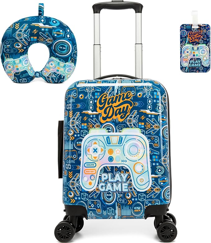 Kids Luggage Sets for Boys 2 Piece Rolling Suitcases with Wheels Hardshell Toddler Suitcase with Travel Pillow Carry on Travel Luggage with Wheels by Unknown