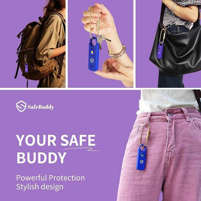 Personal Alarm for Women, Men, Kids, Elderly, Self Defense - Designed by Women 140DB Extra Speakers Alarm with Strobe Light, Rechargeable, Safety Alarms and Premium Keychain (Elegant Purple) - Image 3