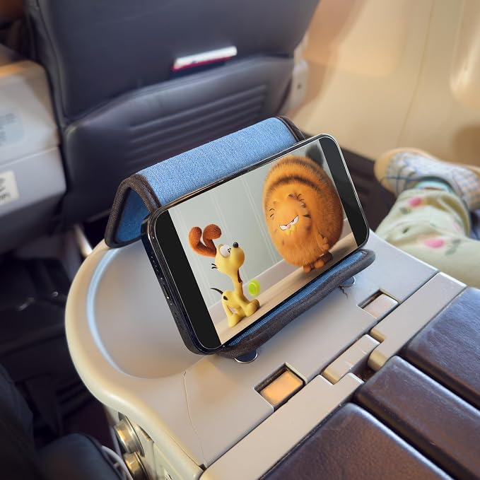 Airplane Phone Holder - Foldable Phone Stand for Plane Travel | Blue Denim,Tabletop Mount Desk, Plane Tray Seat back, Treadmill, Fits iPhone Cell Phone, 9 x 4.3 in - Image 8