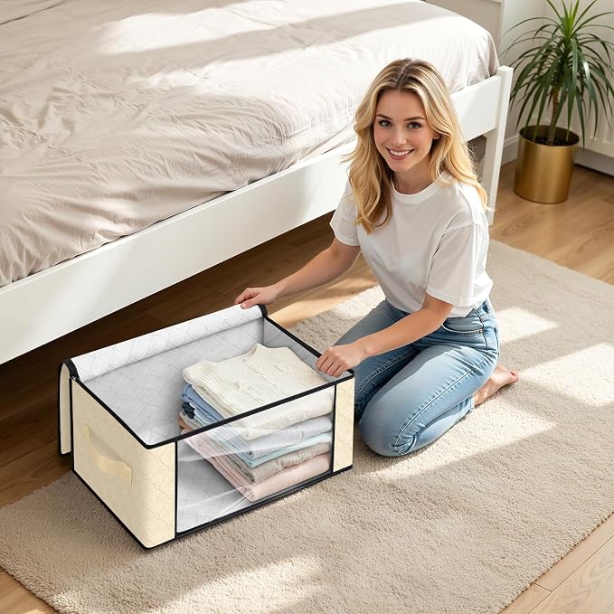 35L Closet Organizers, Foldable Under Bed Storage Containers | Storage Bags with Zippers,Window and Handles for Organizing Bedroom, Closet, Clothing,Organization with Handle - Image 5