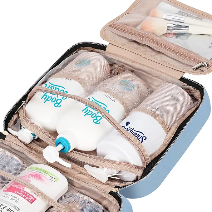 NISHEL Travel Toiletry Bag for women, Portable Hanging Organizer for Family-Sized Shampoo, Conditioner, Brushes Set, Makeup Accessories, Extra Large Size, Placid-Blue | for Family-Sized Shampoo, Conditioner, Brushes Set, makeup Accessories, Extra Large... - Image 7