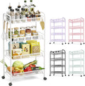 TOOLF 4 Tier Rolling Cart, Metal Utility Storage Cart with Wheels, White | 3 Hooks, Screwless Assembly, Trolley Organizer for Bathroom, Kitchen, Office, Nursery, Dorm, Laundry Room by TOOLF