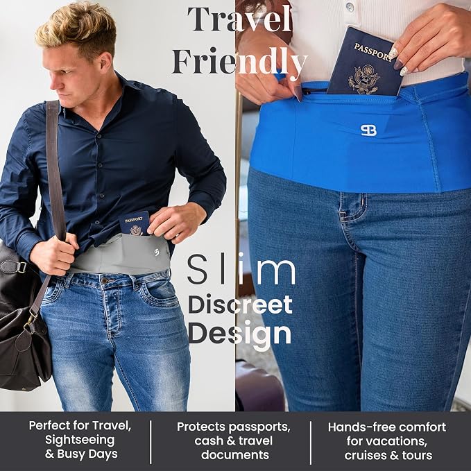 Running Belt Money Belt 4-Pocket Phone Holder | No-bounce Fanny and Waist Pack, 4 Large Security Pockets and Zipper, Fits All Size Phones Travel Documents and Passport - Image 5
