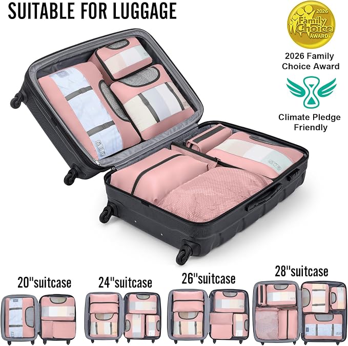 Veken 8 Set Packing Cubes for Travel Essentials,Anti-Wrinkle Buckled Suitcase Organizer for Shoe & Toiletry Bag,Carry On Luggage Bag with 99+ Count Mesh Holes for Airplane & College Dorm Accessories - Image 6