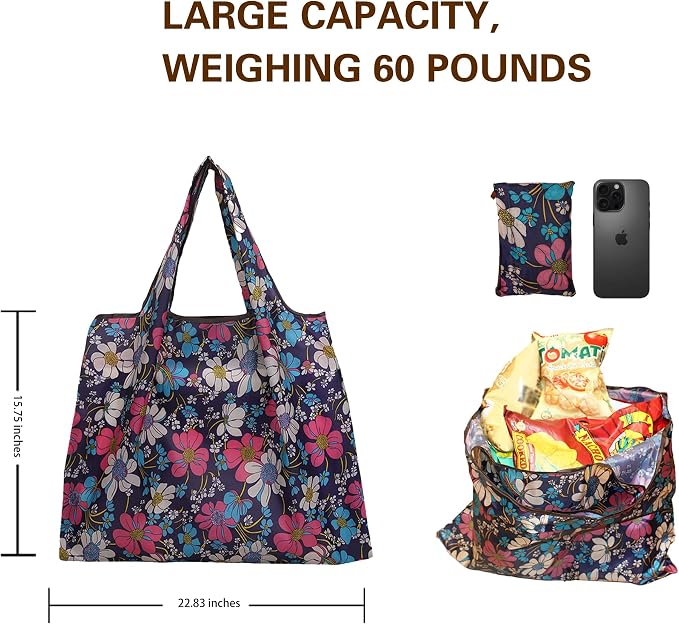 2-Piece reusable grocery bags,shopping bags,grocery bags Reusable Shopping 60+Pounds Capacit, Foldable, - Image 4