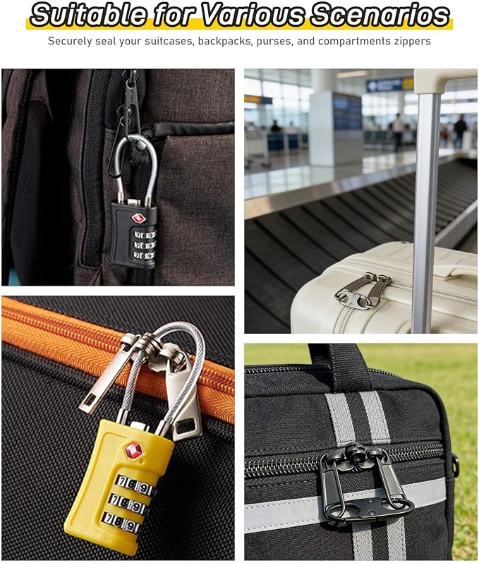 Oythiem TSA Approved Combination Luggage Locks & 4 Zipper Locks Anti Theft - 3 Digit Re-Settable Code Lock with Zinc Alloy Body, Ultimate Travel Security Bundle for Suitcase, Backpack & Carry-On - Image 4