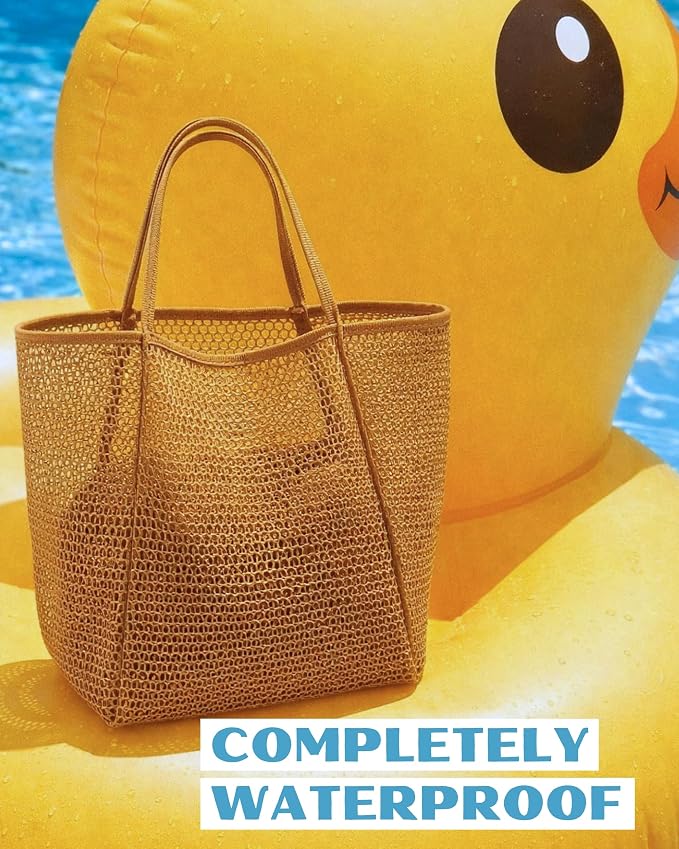 Rave Envy Large Mesh Beach Tote Bag - Waterproof Pool & Travel Beach Bag | Large Capacity | Sturdy Base | Lightweight Foldable Design | Quick-Drying Breathable Fabric | Spacious Multi-Pocket Storage - Image 6