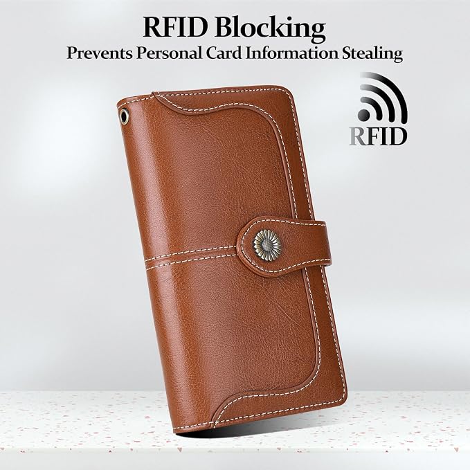 Wallets for Women Trifold Wristlet Wallets Large Capacity RFID Blocking Ladies Purse Credit Card Holder - Image 3