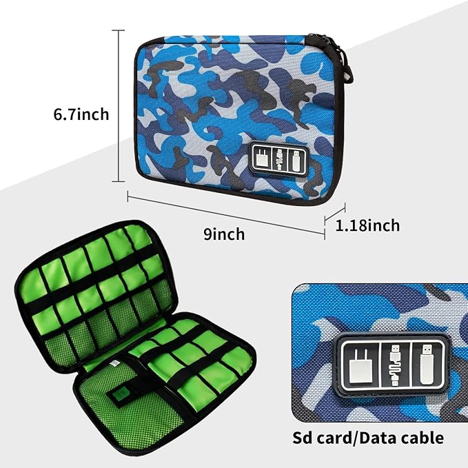 Lcsmaokin Electronics Travel Organizer,Portable Waterproof Electronic Travel Storage Bag for Small Charging Cord Storage,Charger,SD Card etc,for Travel,Business-Blue Camouflage - Image 5