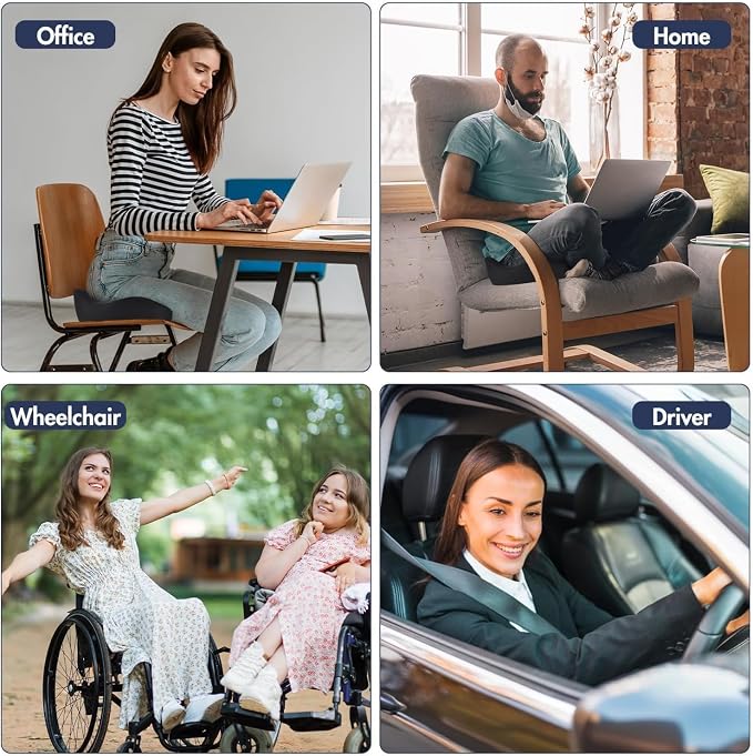 Car Seat Cushion, Ergonomic Memory Foam Car Seat Pad for Sciatica Pain Relief, Larger Driving Seat Cushion for Car Short Drivers on Long Drives - Butt Cushion for Car,Truck, Office - Black - Image 8