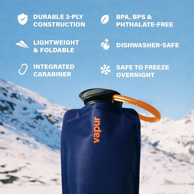 Vapur Collapsible Water Bottle with Carabiner - 23oz (0.7L), Fire - Flexible and Lightweight Water Bottle for Travel, Concert, Hiking, and Outdoor Adventures - BPA-Free, Dishwasher-Safe, Freezable - Image 3