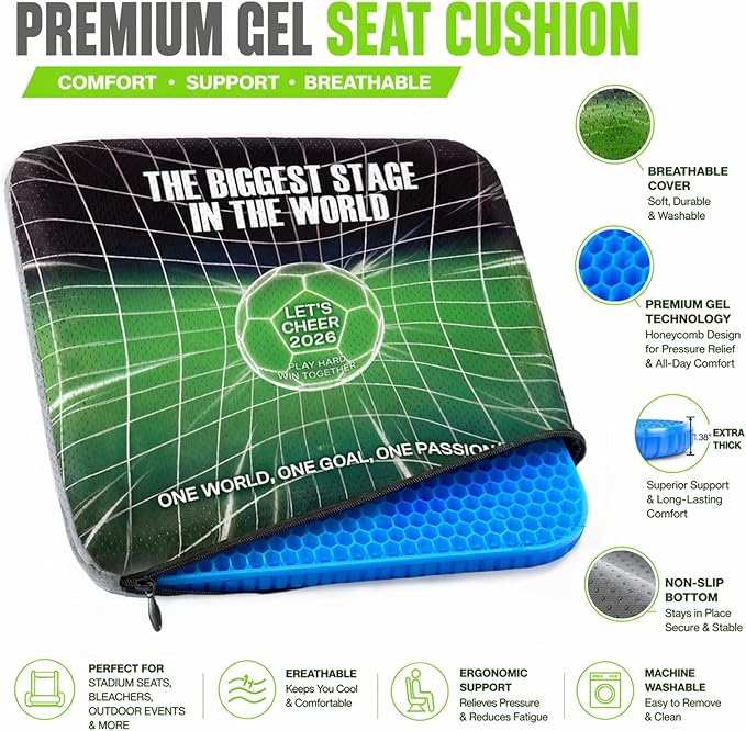 Gel Stadium Seat Cushion for Bleachers, Double Thick Cooling Breathable | Non-slip Base and Washable Zip Cover, Portable Carry Bag, Sports Games, Stadium Seats, Outdoor Events, Office Chair - Image 3