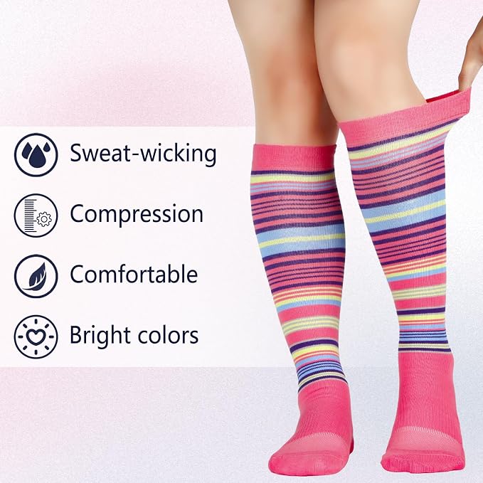 +MD Cotton Compression Socks for Women & Men 4/6 Pairs 15-20mmHg Knee High for Sports, Travel, Nursing Long Sitting Standing - Image 4