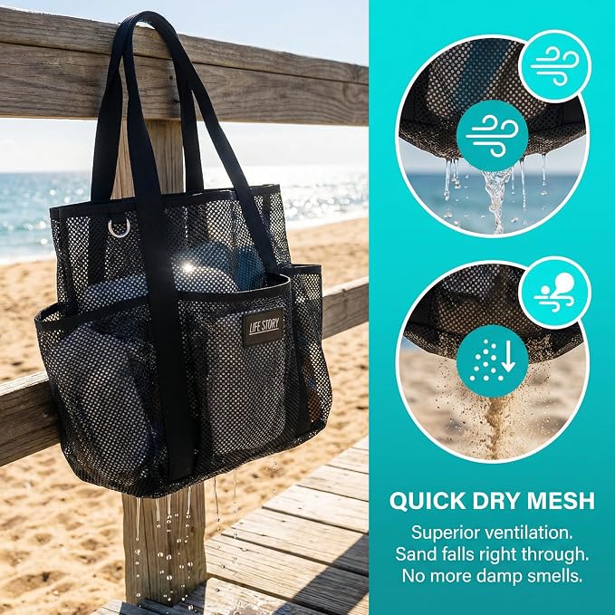 Mesh Beach Bag tote for women men cruise travel essentials swim pool towel bag for family vacation foldable must haves | foldable - Image 7