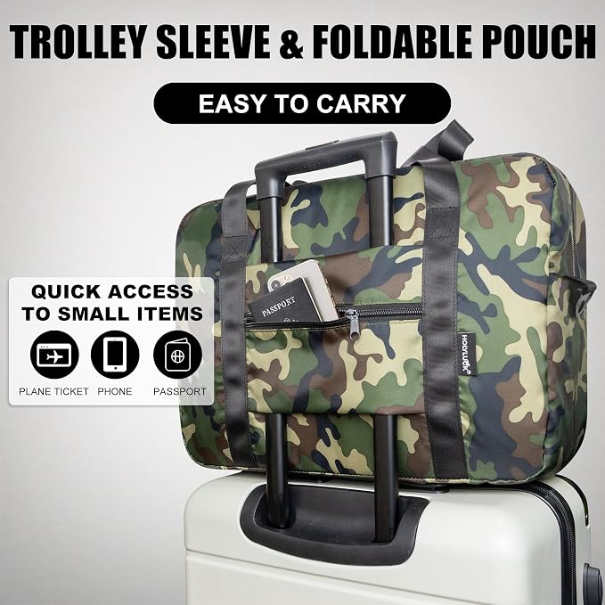 Duffle Bag for Travel Foldable Personal Item Travel Bag, 40L, Green Camo | Carry On Duffel Bag Women Men Frontier Airlines Personal Item Bag Hospital Weekend Overnight Trips - Image 4