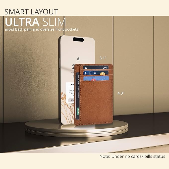 Slim Minimalist RFID Leather Wallet, Front Pocket Card Holder for Men - Image 3