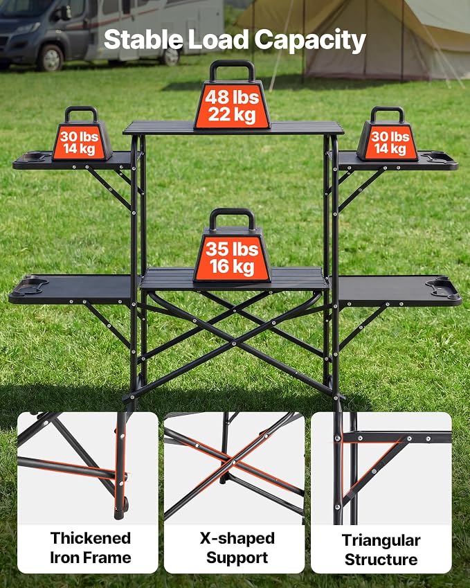 VEVOR Camping Kitchen Table, Slim-Fold Cook Station, Portable Folding Table, with 4 Side Tables, Heat Resistant Tabletop, and Carrying Bag, Ideal for Outdoor Picnics, BBQs, Camping, RV Traveling - Image 6