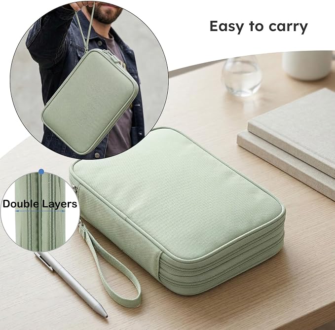 CAAORDKSO Large Electronics Travel Organizer Case, Cable Organizer Bag Water Resistant Double Layers Accessories Storage Bag Tech Pouch, for Cord, Charger, Power Bank, Earphone (Mint Green, X-Large) - Image 5