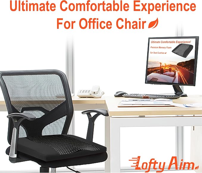 Lofty Aim Car Seat Cushion, Memory Foam Car Seat Cushions for Long Driving | Comfy Car Seat Pillow for Pain Relief, Driver Seat Cushion Adds Height, Butt Cushion for Car, Office Chair, 4D Mesh Black - Image 4