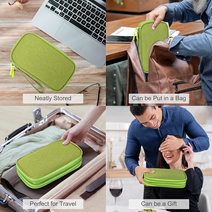 FYY Electronic Organizer, Travel Tech Pouch Bag, Medium, Green | Wrist Strap, Waterproof, Double Layers Portable Electronics Travel Carrying Case for Cord, Charger, Daily Business Trips Use - Image 7