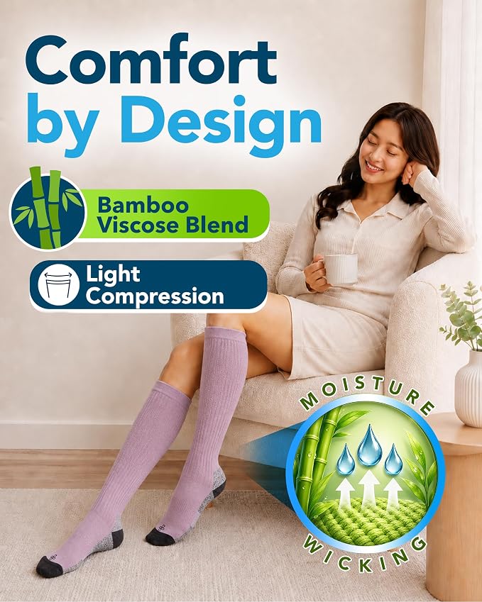 Doctor's Select® Bamboo Viscose Light Compression Socks for Women & Men - 3 Pairs, 8-15 mmHg Compression Socks, Knee High - Image 2