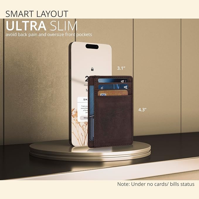 Slim Minimalist RFID Leather Wallet, Front Pocket Card Holder, Brown Hunter - Image 3