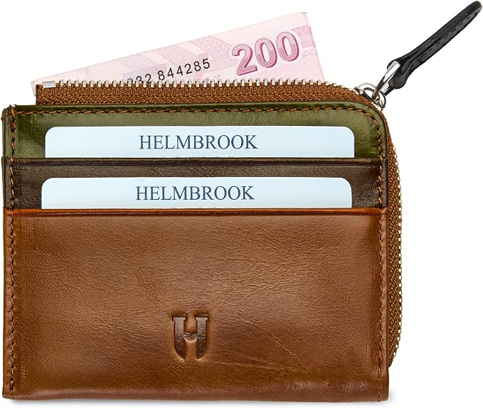 RFID Blocking Zipper Wallet, Slim Business Card Holder, Men & Women, Handcrafted Full-Grain Leather, Gift Box & Pouch, Christmas & Birthday, Tan (Plus Colors) - Image 3
