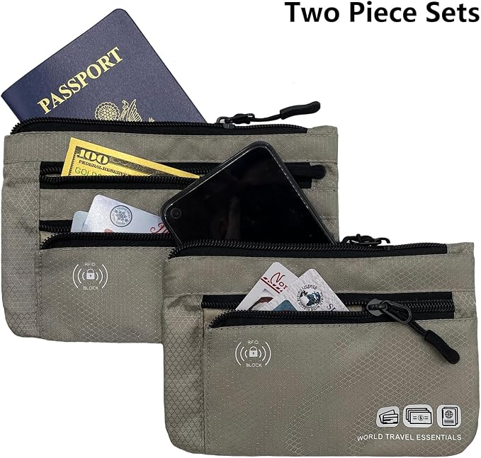Passport Holder Bag Travel Wallet RFID Blocking Pouches, Two-Piece Set | Currency and Passport Organizer, Travel Essentials Pouch for Men Women, Ultra-slim, Lightweight - Image 2