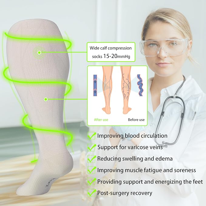 LEVSOX Wide Calf Compression Socks for Women&Men Plus Size 15-20mmHg Knee High Large Support Stockings for Circulation - Image 6
