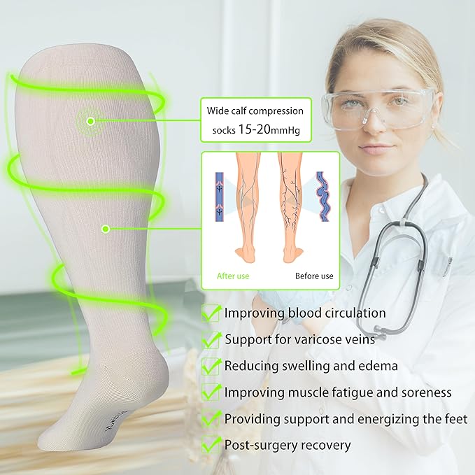 LEVSOX Wide Calf Compression Socks for Women&Men Plus Size 15-20mmHg Knee High Large Support Stockings for Circulation - Image 6