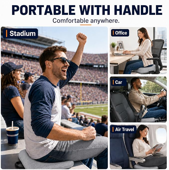 3 in 1 Foldable Gel Seat Cushion Featured with Memory Foam Breathable Seat Cushion for Pressure Relief (Size: 18.5“ x 15" x 2"，Gray Mesh) - Image 2