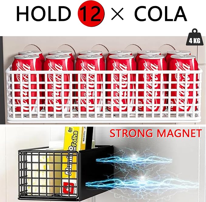 Magnetic Shelf Fridge Basket Bin for Whiteboard Washer Dryer Locker Cabinet | No Drilling Or Tools Needed, Reusable Magnet Organizer Classroom Office Home Kitchen Laundry Storage Rack Container Holder - Image 2