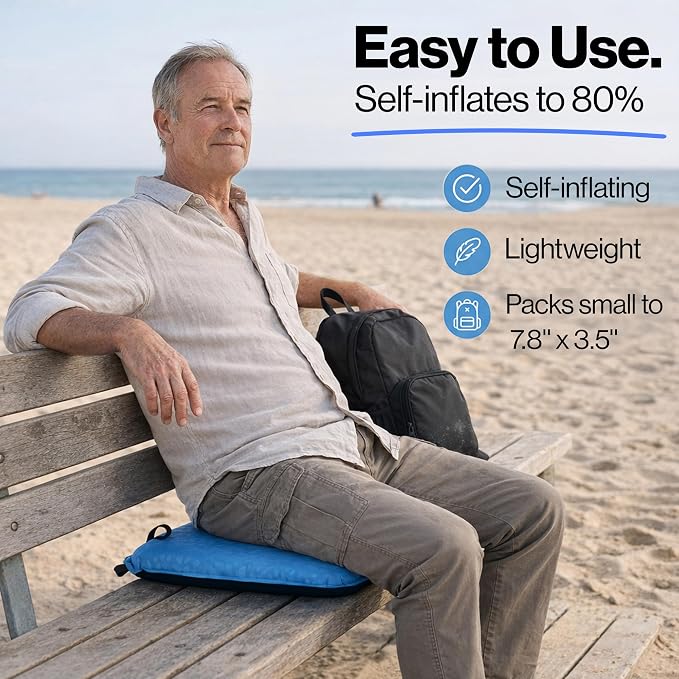 Whispering Winds Inflatable Seat Cushion | Comfortable & Packable Blow-up Foam Pad for Airplane Travel, Stadium Outdoors, Camping, Car & More - Image 7