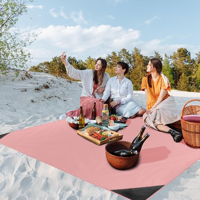 Odoland Sandproof Beach Blanket, Waterproof Portable Mat with Carry Pouch | 71“x63” Quick Drying & Foldable Lightweight Sand Free Beach Mat Tarp for Hiking, Camping, Travel, Pink - Image 7