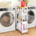 Vincona 7.1" Wide Slim Storage Cart on Wheels, 4 Tier Metal Narrow Rolling Cart with Handle and Wood Top, Multifunctional Small Mobile Shelf Unit Organizer Trolley for Laundry, Bathroom, Kitchen by Vincona