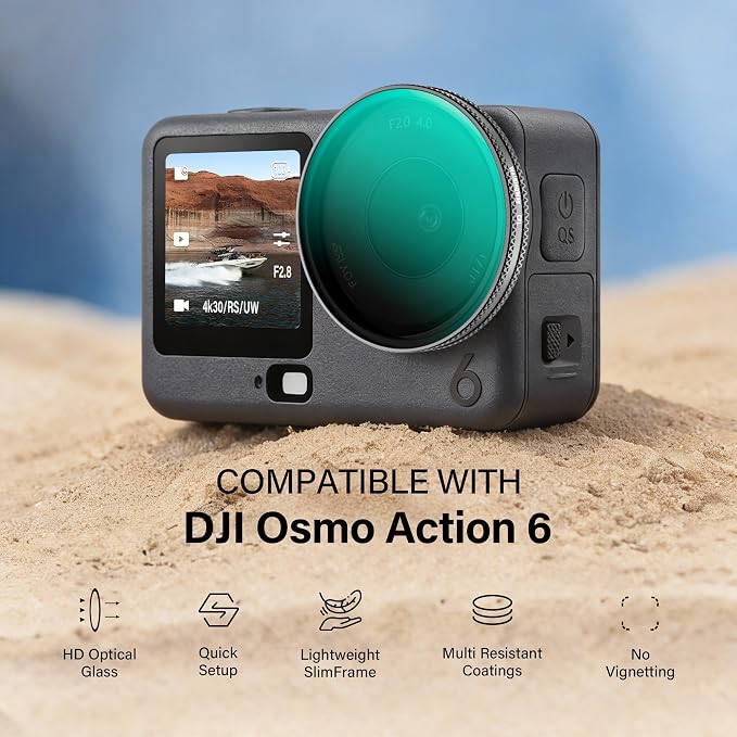 Walking Way Camera Lens Filters UV ND PL Set Compatible with DJI Osmo Action 6 Accessories Kit, 4 Pack CPL ND8 ND16 ND32 Camera Lens Polarizing Neutral Density Filters Multicoated HD Optical Glass - Image 2