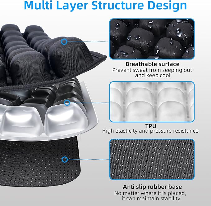 Sodurue Travel Cushion, Airplane Seat Cushion for Long Flights | Built in Inflatable Air Pump, Inflatable Seat Cushion for Car,Office,Stadium,etc, Ergonomic, 36 Pressure Relief Airbags - Image 7