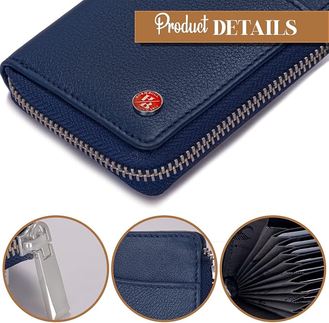 HORNBULL Steve RFID Blocking Leather Wallet for Men | Vertical Credit Debit Card Holder, Zip Around Wallet (Navy) - Image 5