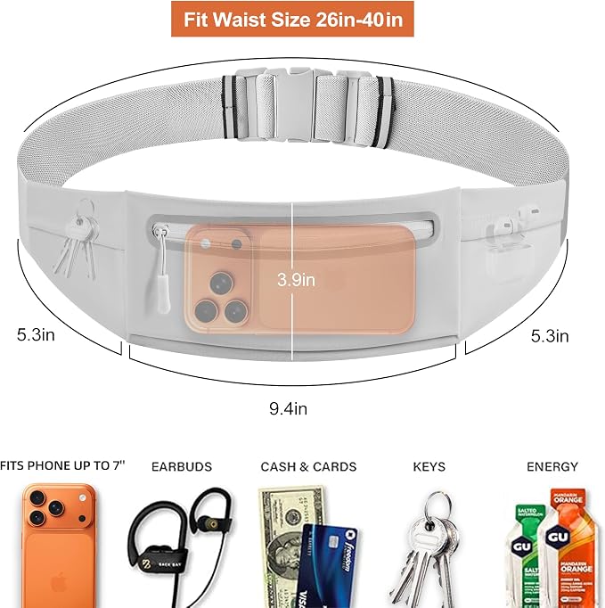 Slim Running Belt for Women Men,Phone Holder Waist Pack,Runners Fanny Pack | No-Bounce ,Sweat-Proof Pocket,Travel Money Pouch for Gym/Hiking/Cycling,Three pocket,Two Highly Reflective Strips - Image 3