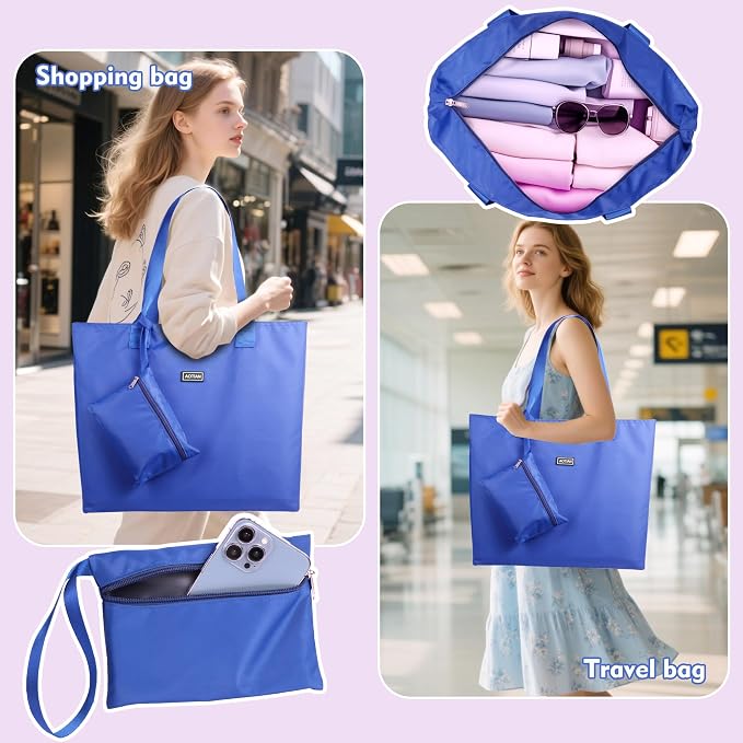 AOTIAN Reusable Grocery Bag, Foldable Shopping Tote Bag with Zipper Closure | Holds up to 50 lbs, Doubles as a phone pouch, Durable & tear-resistant. For travel, gym, beach & daily use, Machine washable - Image 2